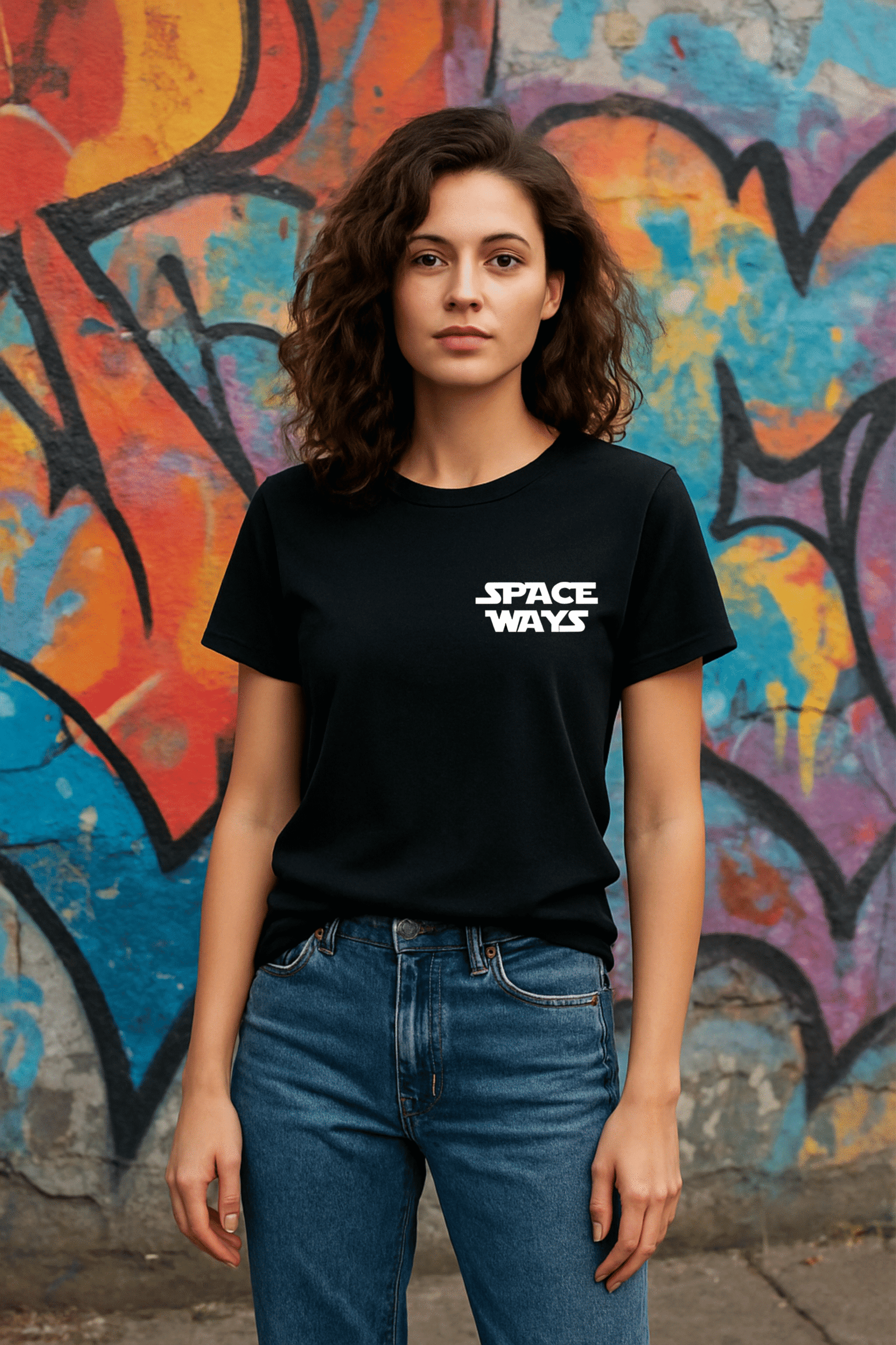 Women's Space Ways Classic Fit 100% Premium Bio-Washed Cotton Graphic T-Shirt – Black - Image 2