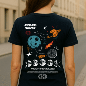 Women’s Space Ways Classic Fit Cotton Blend Graphic T-Shirt – Navy Blue