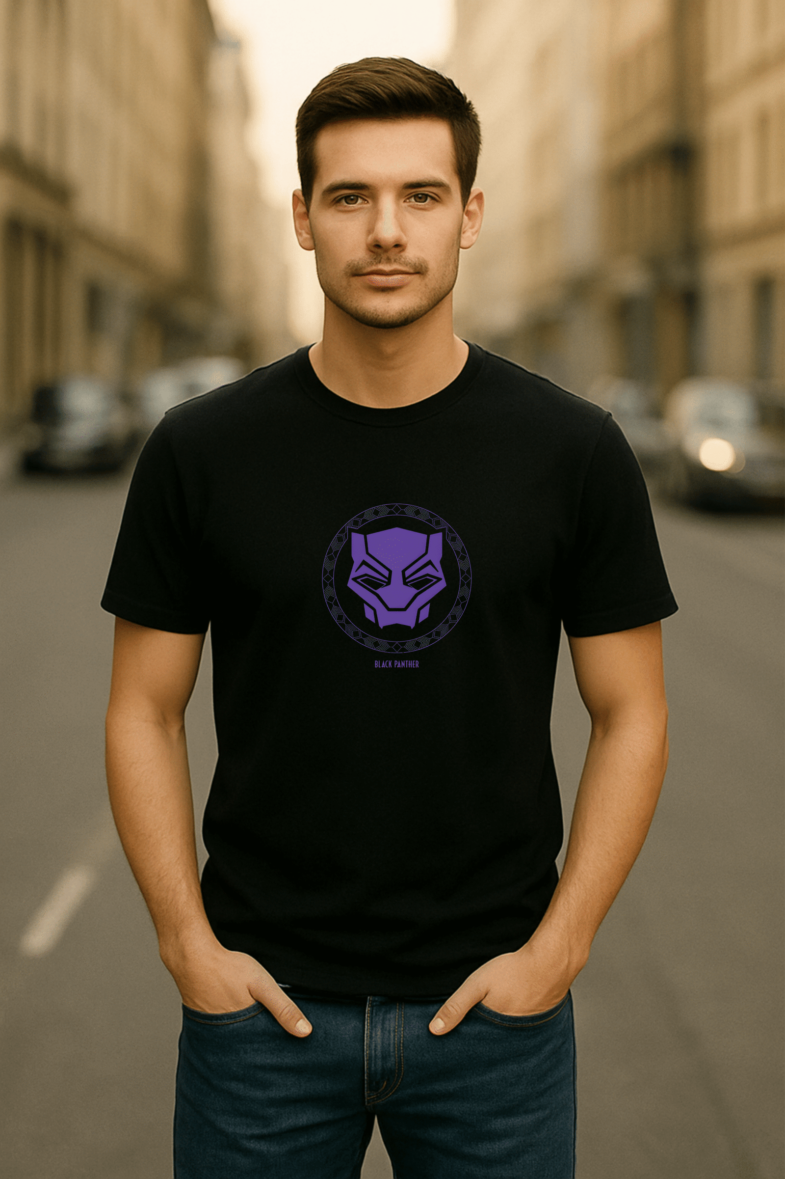 Men’s Black Panther “Wakanda Forever” Classic Fit Graphic T-Shirt – 100% Premium Bio-Washed Cotton (Black) - Image 2
