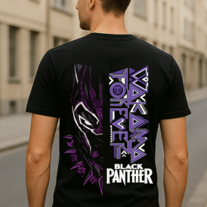 Men’s Black Panther “Wakanda Forever” Classic Fit Graphic T-Shirt – 100% Premium Bio-Washed Cotton (Black)