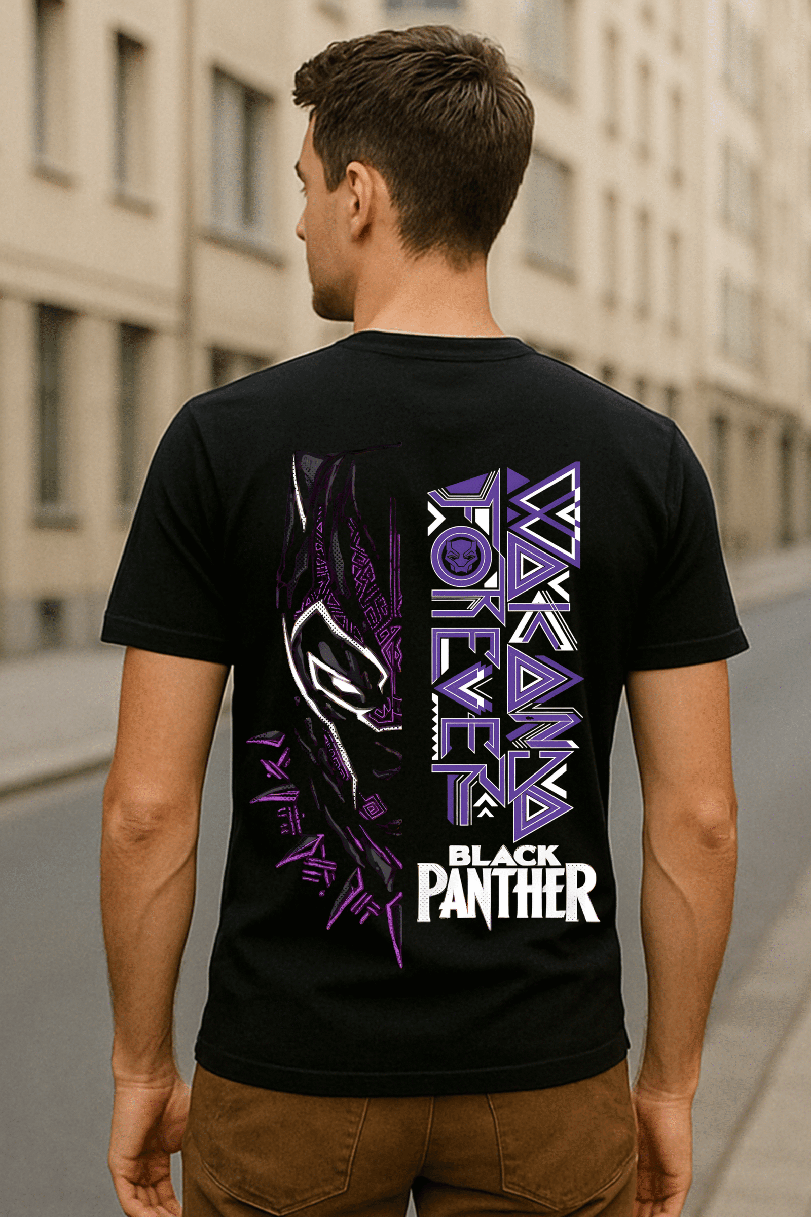 Men’s Black Panther “Wakanda Forever” Classic Fit Graphic T-Shirt – 100% Premium Bio-Washed Cotton (Black)