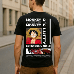 Men’s One Piece Anime Classic Fit 100% Cotton Graphic T-Shirt – Black
