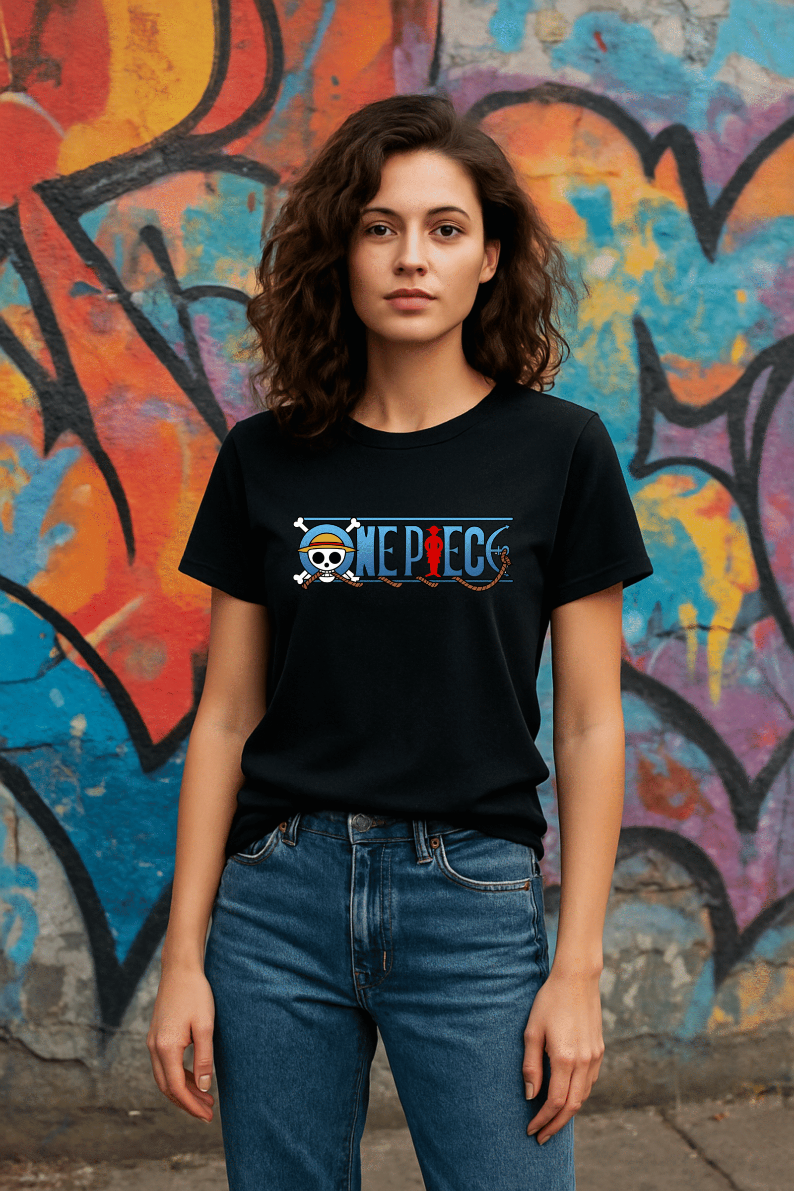 Women’s One Piece Classic Fit Black Bio-Washed 100% Cotton Graphic T-Shirt