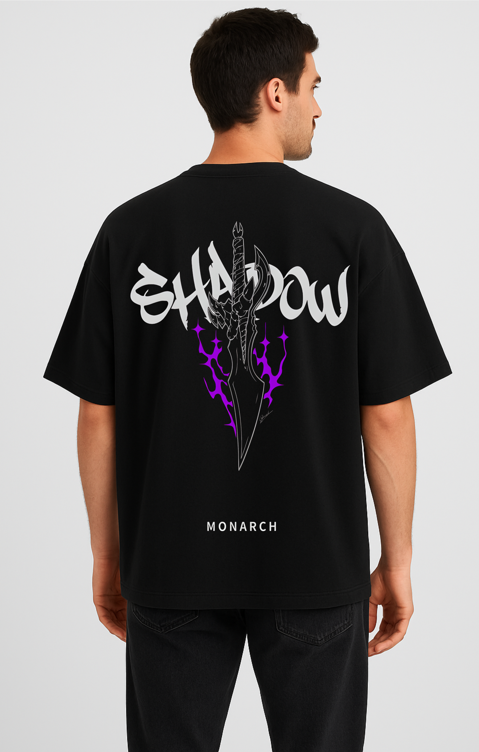 Men’s Premium Oversized Black French Terry Cotton “Solo Leveling – Shadow Monarch” T-Shirt (270 GSM)