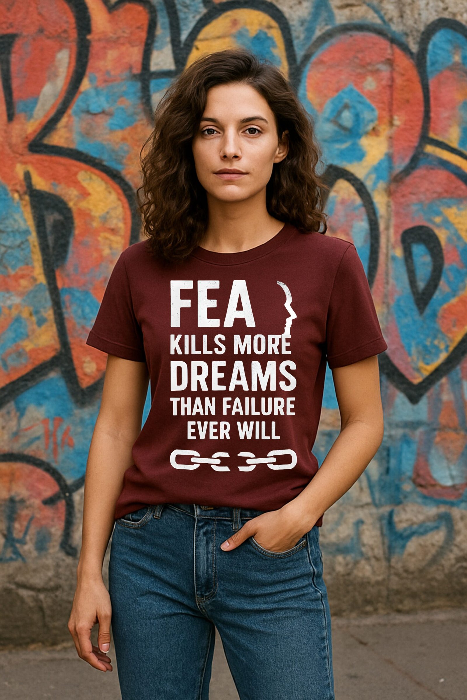 Women’s Motivational Classic Fit Graphic T-Shirt – Marron | Cotton Blend Fabric