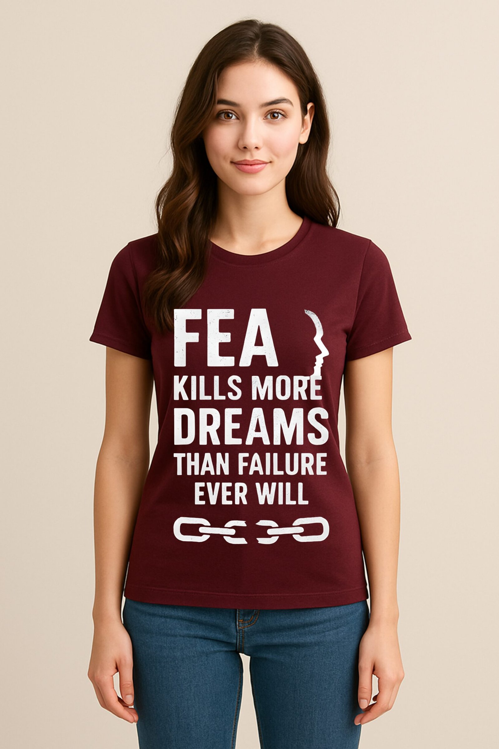 Women’s Motivational Classic Fit Graphic T-Shirt – Marron | Cotton Blend Fabric - Image 3