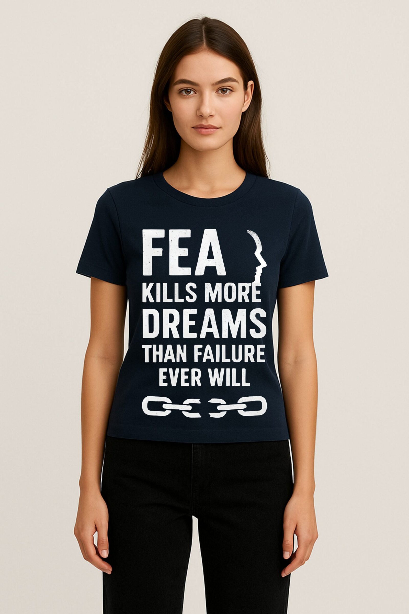 Women’s Motivational Classic Fit Graphic T-Shirt – Navy Blue | Cotton Blend Fabric - Image 3