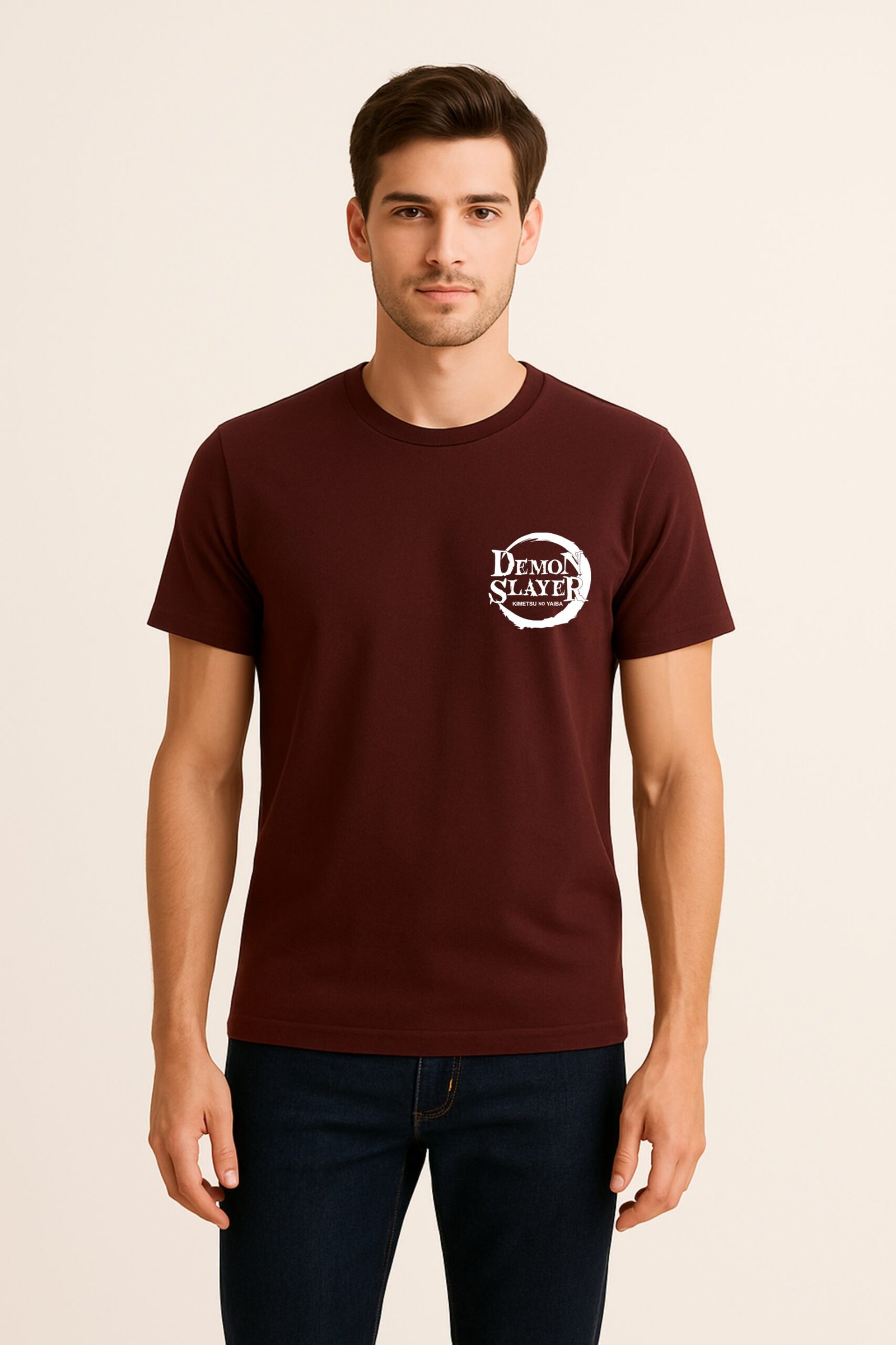 Men’s Demon Slayer Anime Classic Fit Graphic T-Shirt – Marron | Cotton Blend Fabric - Image 2