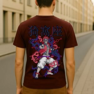 Men’s Demon Slayer Anime Classic Fit Graphic T-Shirt – Marron | Cotton Blend Fabric