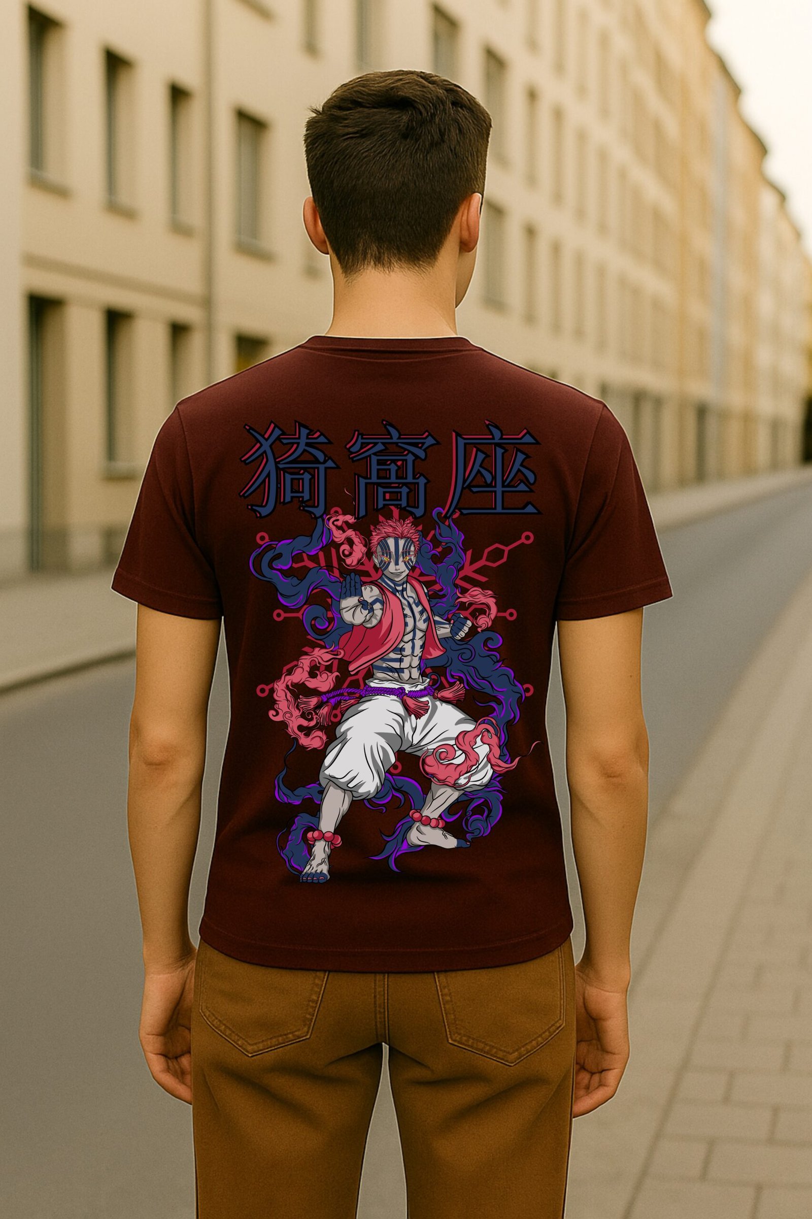 Men’s Demon Slayer Anime Classic Fit Graphic T-Shirt – Marron | Cotton Blend Fabric