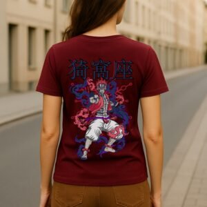 Women’s Demon Slayer Anime Classic Fit Graphic T-Shirt – Marron | Cotton Blend Fabric