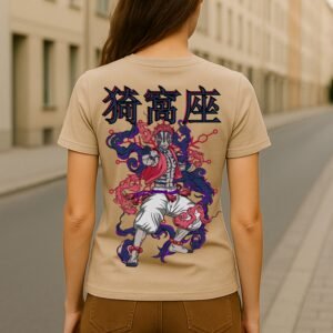 Women’s Demon Slayer Anime Classic Fit 100% premium bio-washed Graphic T-Shirt – Beige