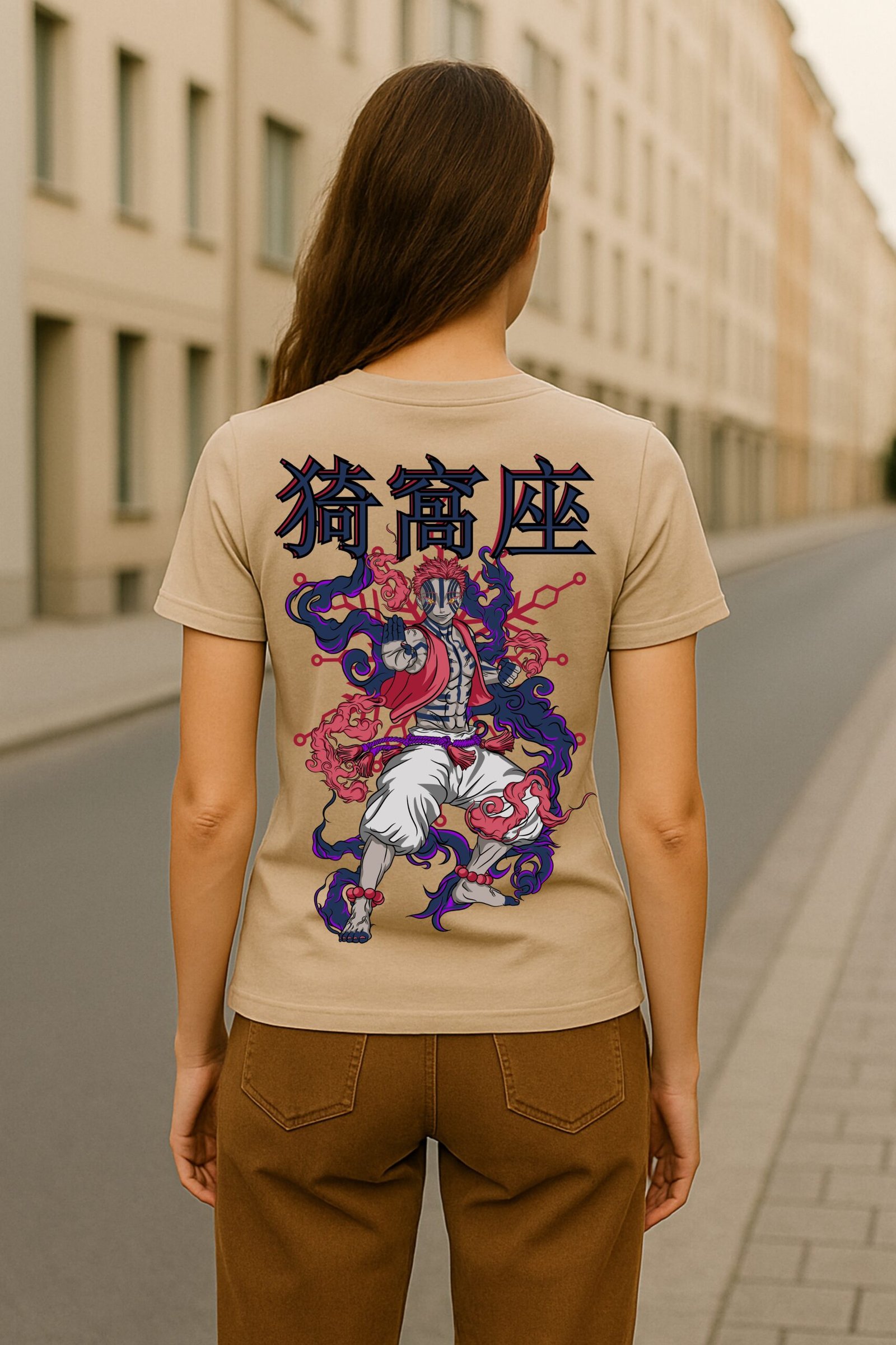 Women’s Demon Slayer Anime Classic Fit 100% premium bio-washed Graphic T-Shirt – Beige