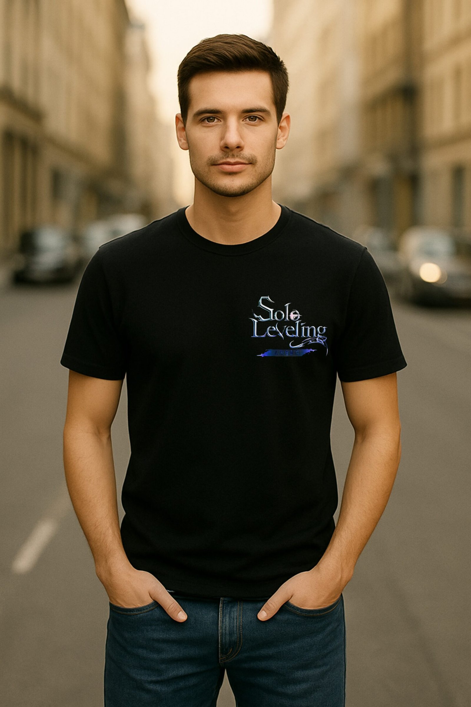 Men’s Solo Leveling Anime Classic Fit 100% Bio-Washed Cotton Graphic T-Shirt – Black - Image 2