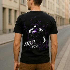 Men’s Solo Leveling Anime Classic Fit 100% Bio-Washed Cotton Graphic T-Shirt – Black