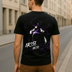 Men’s Premium Oversized Black French Terry Cotton Anime T-Shirt – 270 GSM
