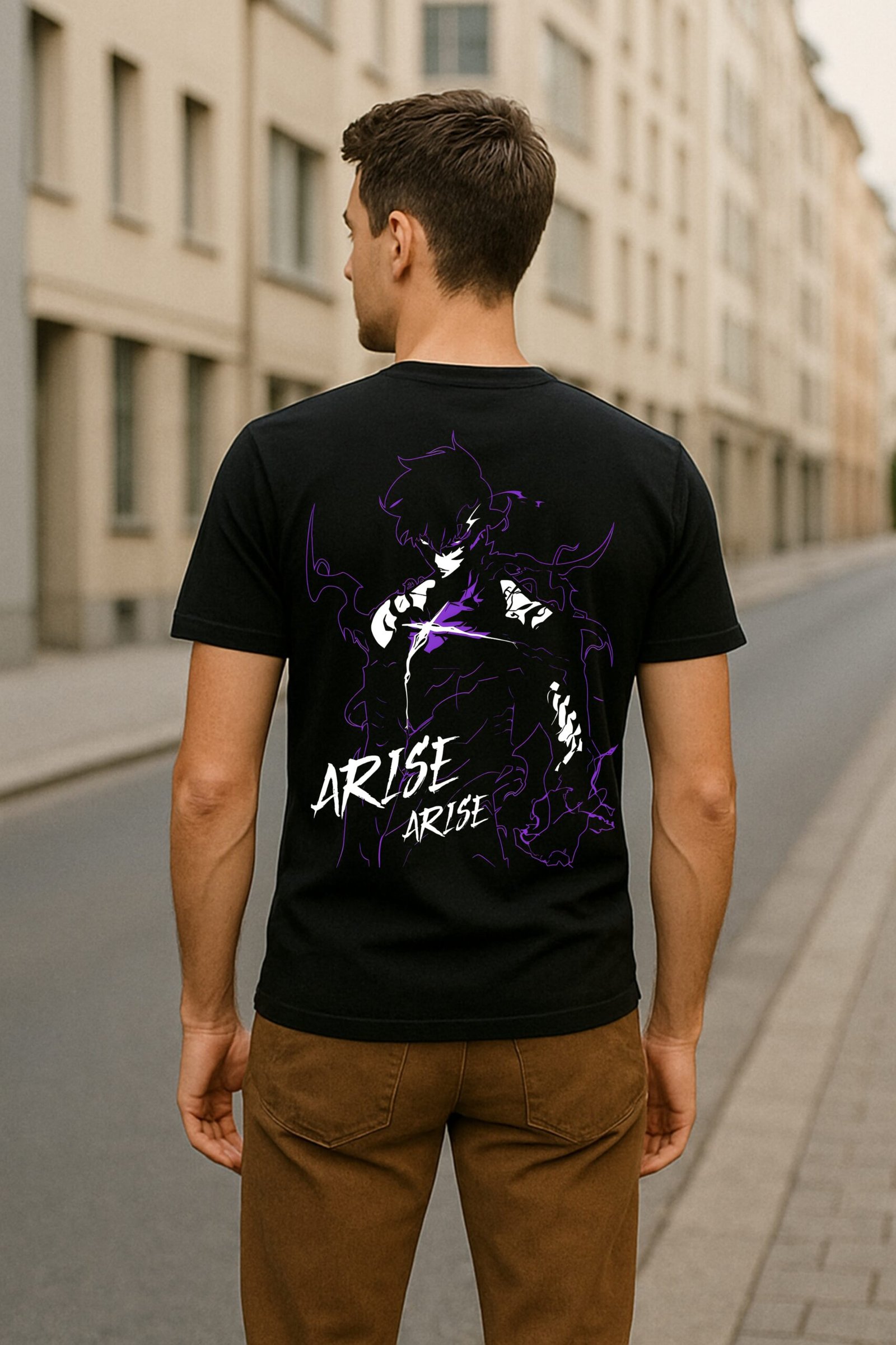Men’s Solo Leveling Anime Classic Fit 100% Bio-Washed Cotton Graphic T-Shirt – Black