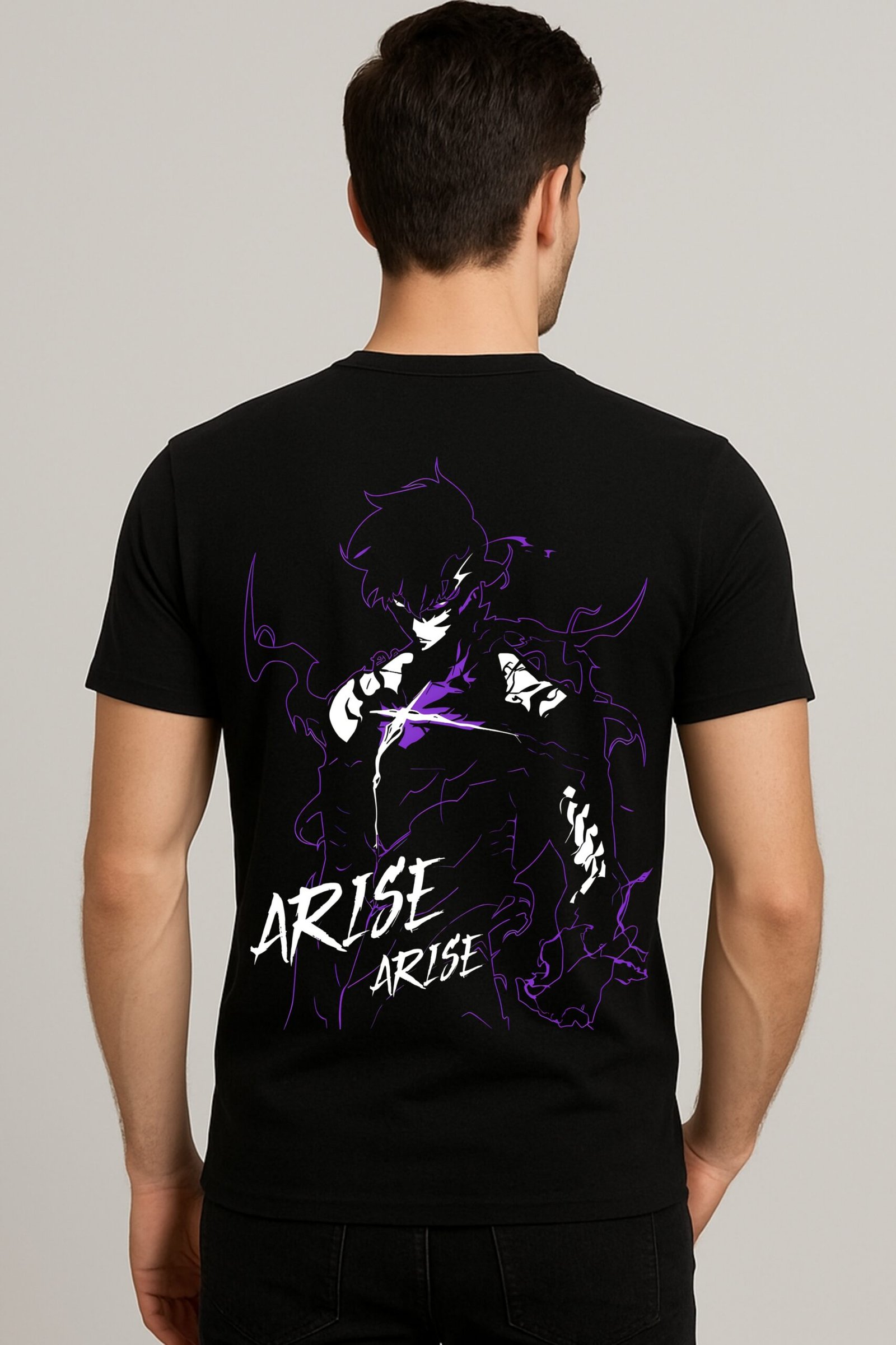 Men’s Solo Leveling Anime Classic Fit 100% Bio-Washed Cotton Graphic T-Shirt – Black - Image 3