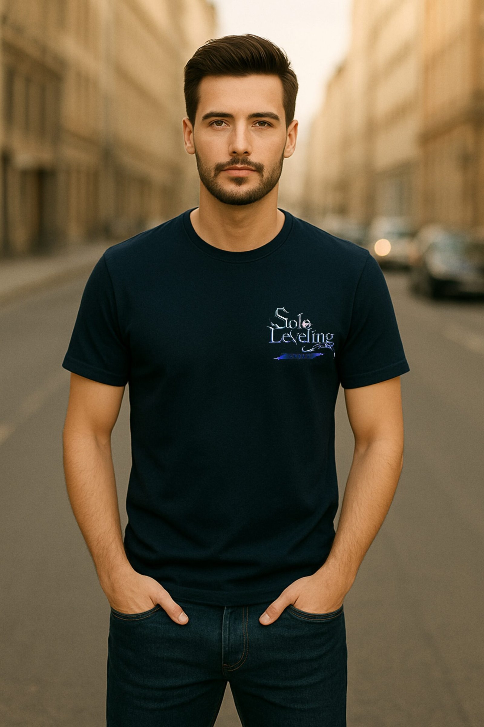 Men’s Solo Leveling Anime Classic Fit Graphic T-Shirt – Navy Blue | Cotton Blend Fabric - Image 2