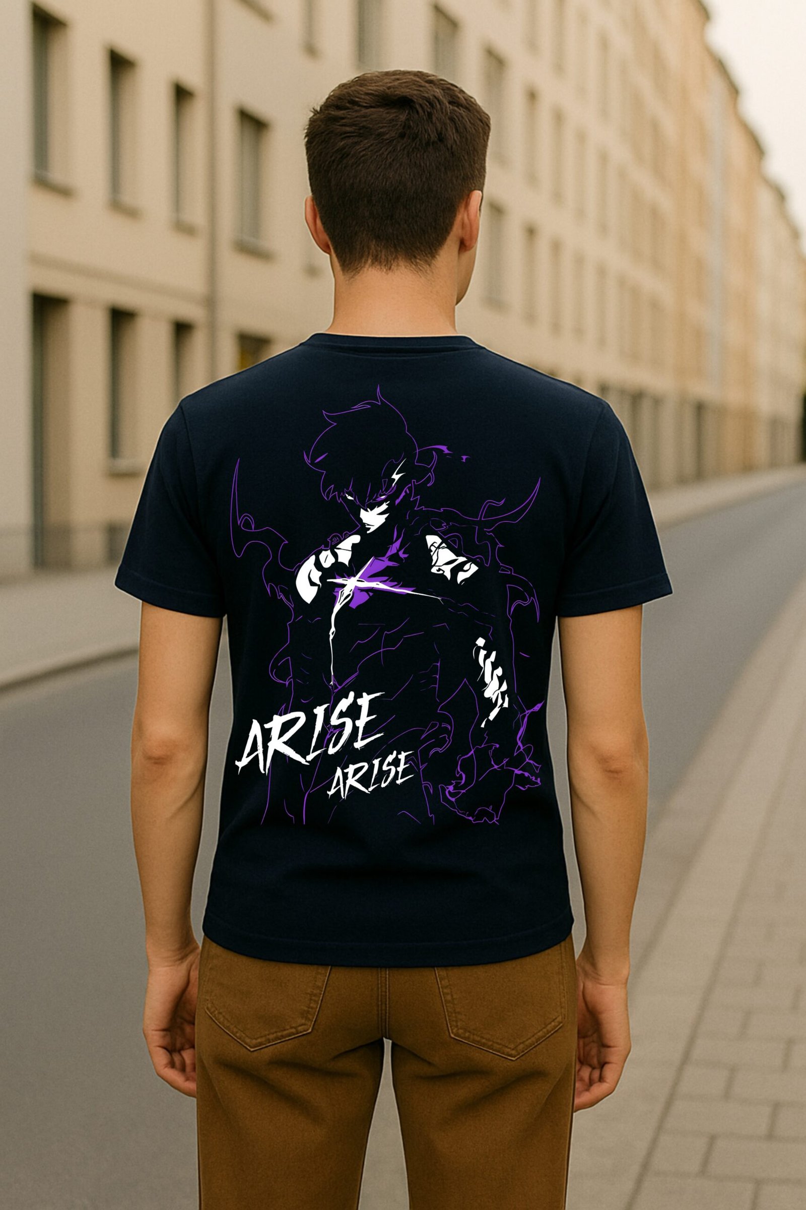 Men’s Solo Leveling Anime Classic Fit Graphic T-Shirt – Navy Blue | Cotton Blend Fabric