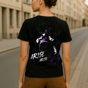 Women’s Solo Leveling Anime Classic Fit 100% Bio-Washed Cotton Graphic T-Shirt – Black