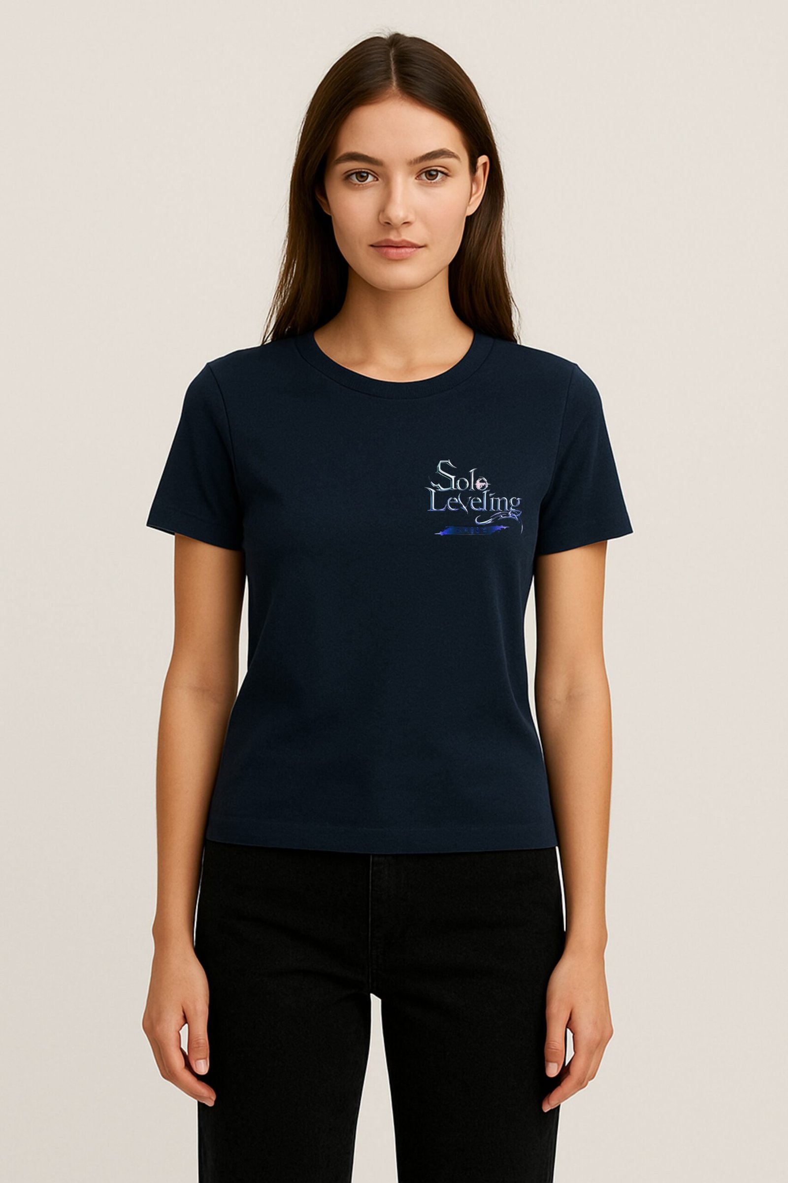 Women’s Solo Leveling Anime Classic Fit Graphic T-Shirt – Navy Blue | Cotton Blend Fabric - Image 2