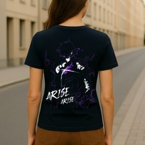 Women’s Solo Leveling Anime Classic Fit Graphic T-Shirt – Navy Blue | Cotton Blend Fabric