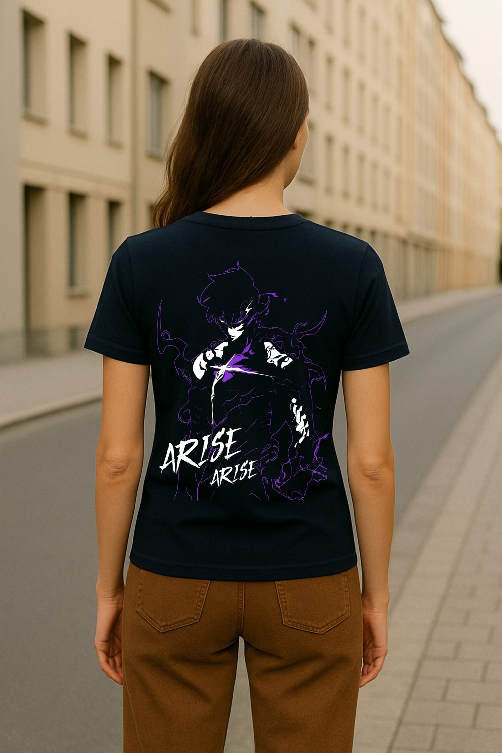 Women’s Solo Leveling Anime Classic Fit Graphic T-Shirt – Navy Blue | Cotton Blend Fabric
