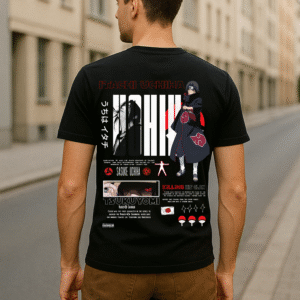 Men’s Itachi Uchiha Anime Classic Fit 100% Bio-Washed Cotton Graphic T-Shirt – Black