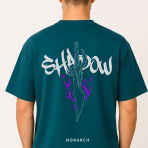 Men’s Premium Oversized Peacock Blue French Terry “Solo Leveling – Shadow Monarch” T-Shirt (270 GSM)
