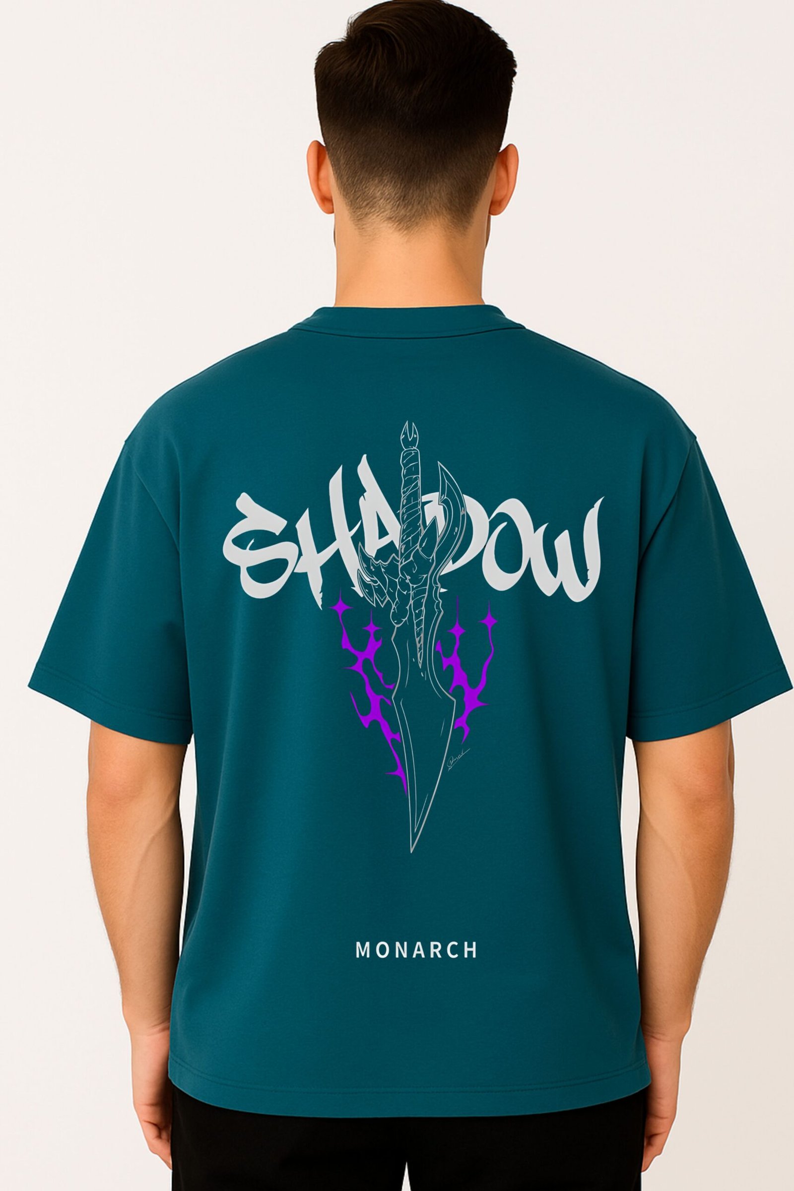 Men’s Premium Oversized Peacock Blue French Terry “Solo Leveling – Shadow Monarch” T-Shirt (270 GSM)