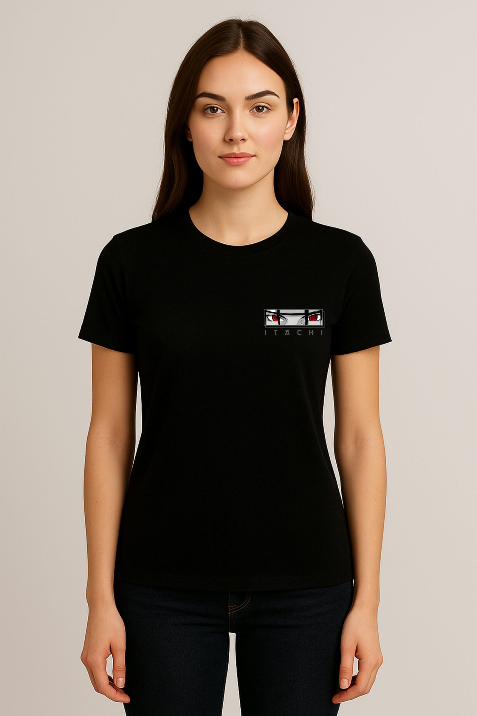 Women’s Itachi Uchiha Anime Classic Fit 100% Bio-Washed Cotton Graphic T-Shirt – Black - Image 2