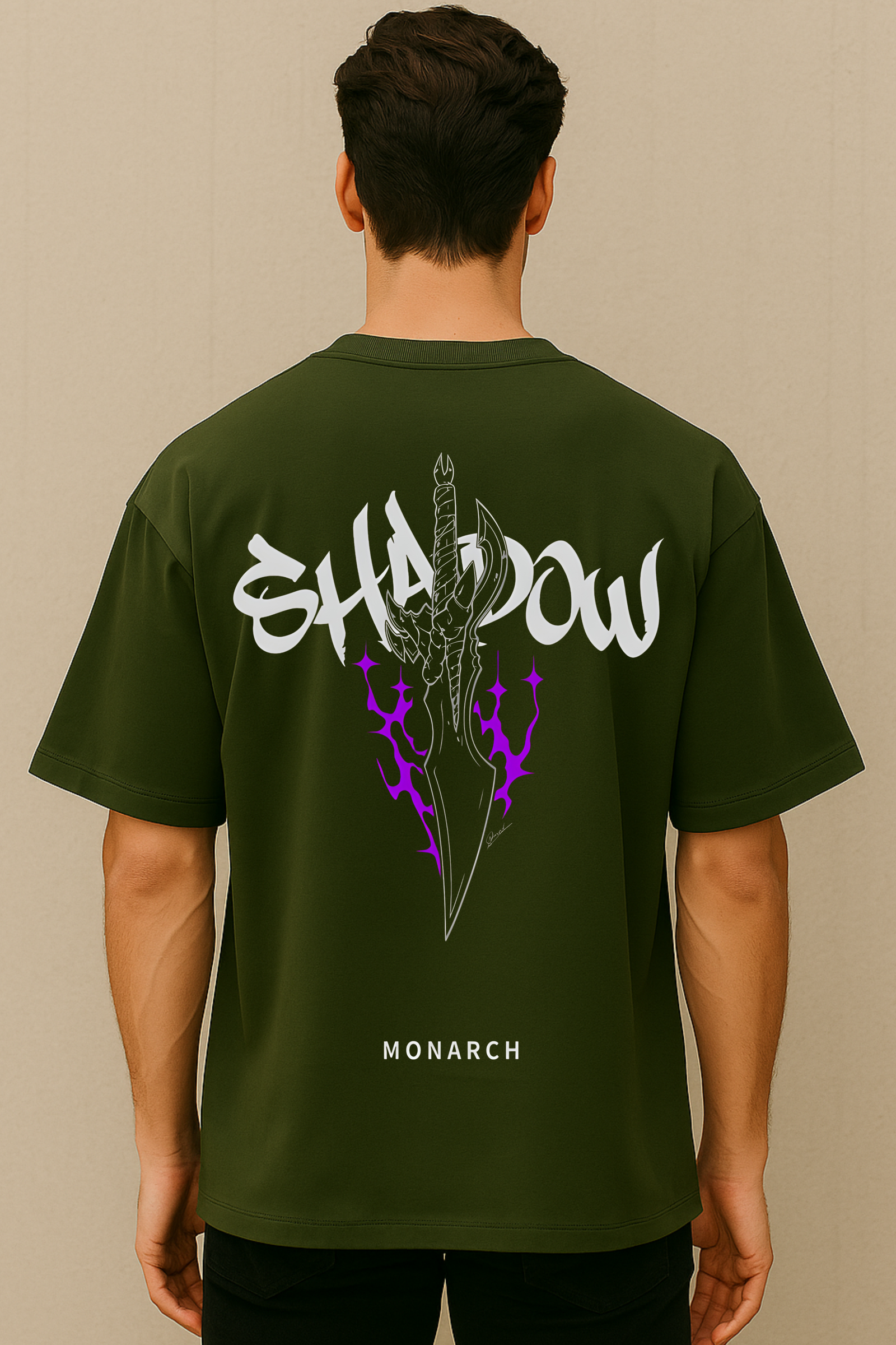 Men’s Premium Oversized Olive Green French Terry “Solo Leveling – Shadow Monarch” T-Shirt (270 GSM)