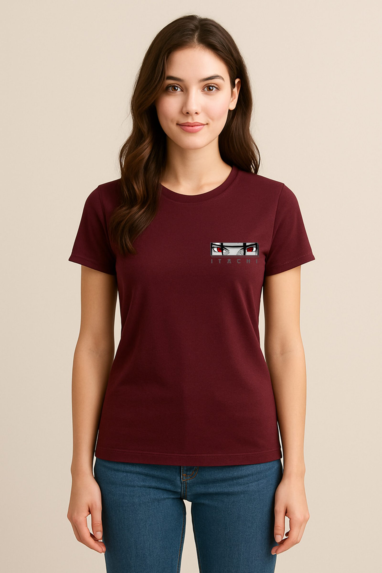 Women’s Itachi Uchiha Anime Classic Fit Graphic T-Shirt – Marron | Cotton Blend Fabric - Image 2