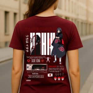 Women’s Itachi Uchiha Anime Classic Fit Graphic T-Shirt – Marron | Cotton Blend Fabric