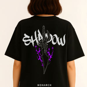 Women’s Premium Oversized Black French Terry “Solo Leveling – Shadow Monarch” T-Shirt (270 GSM)