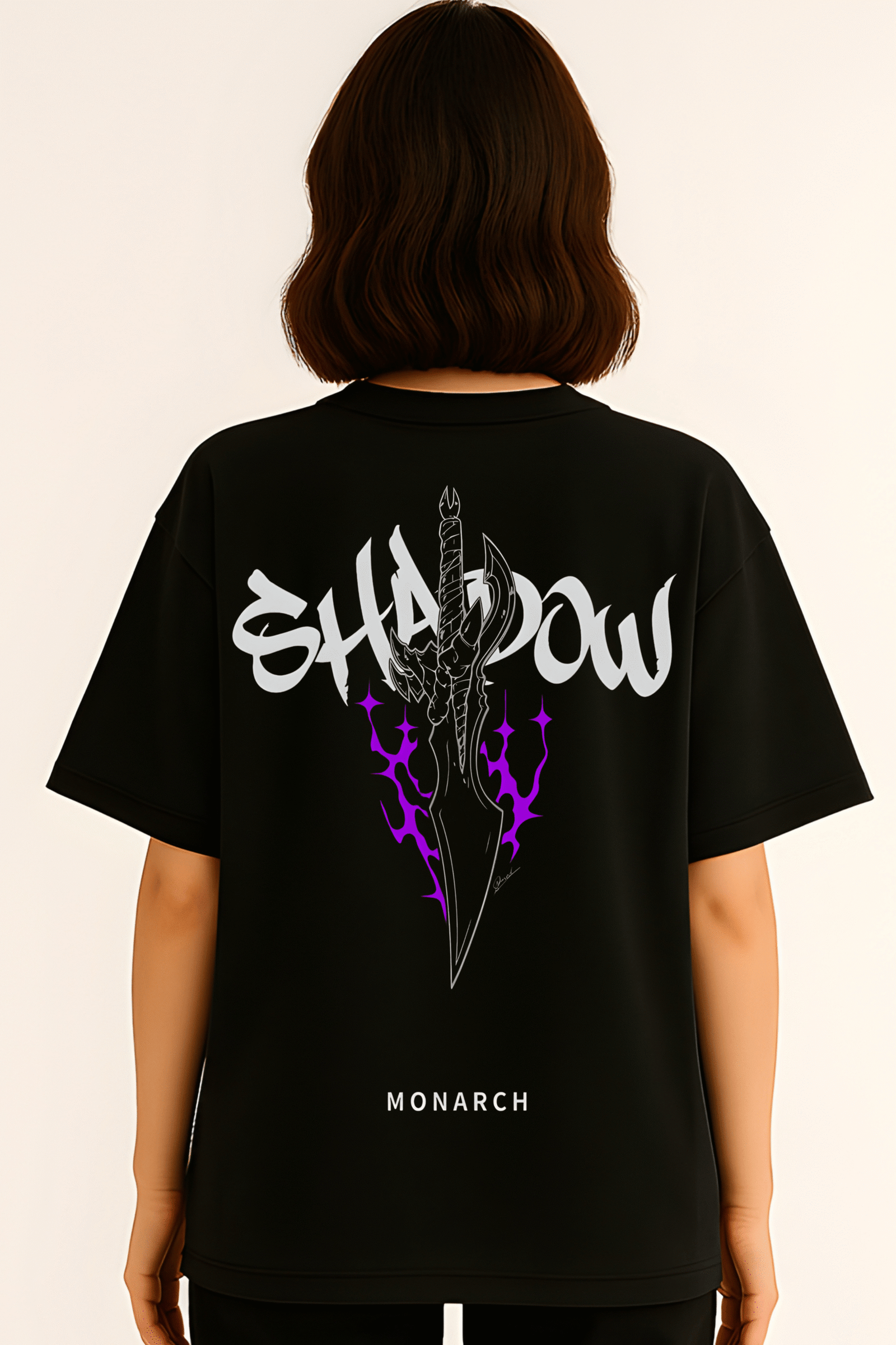 Women’s Premium Oversized Black French Terry “Solo Leveling – Shadow Monarch” T-Shirt (270 GSM)