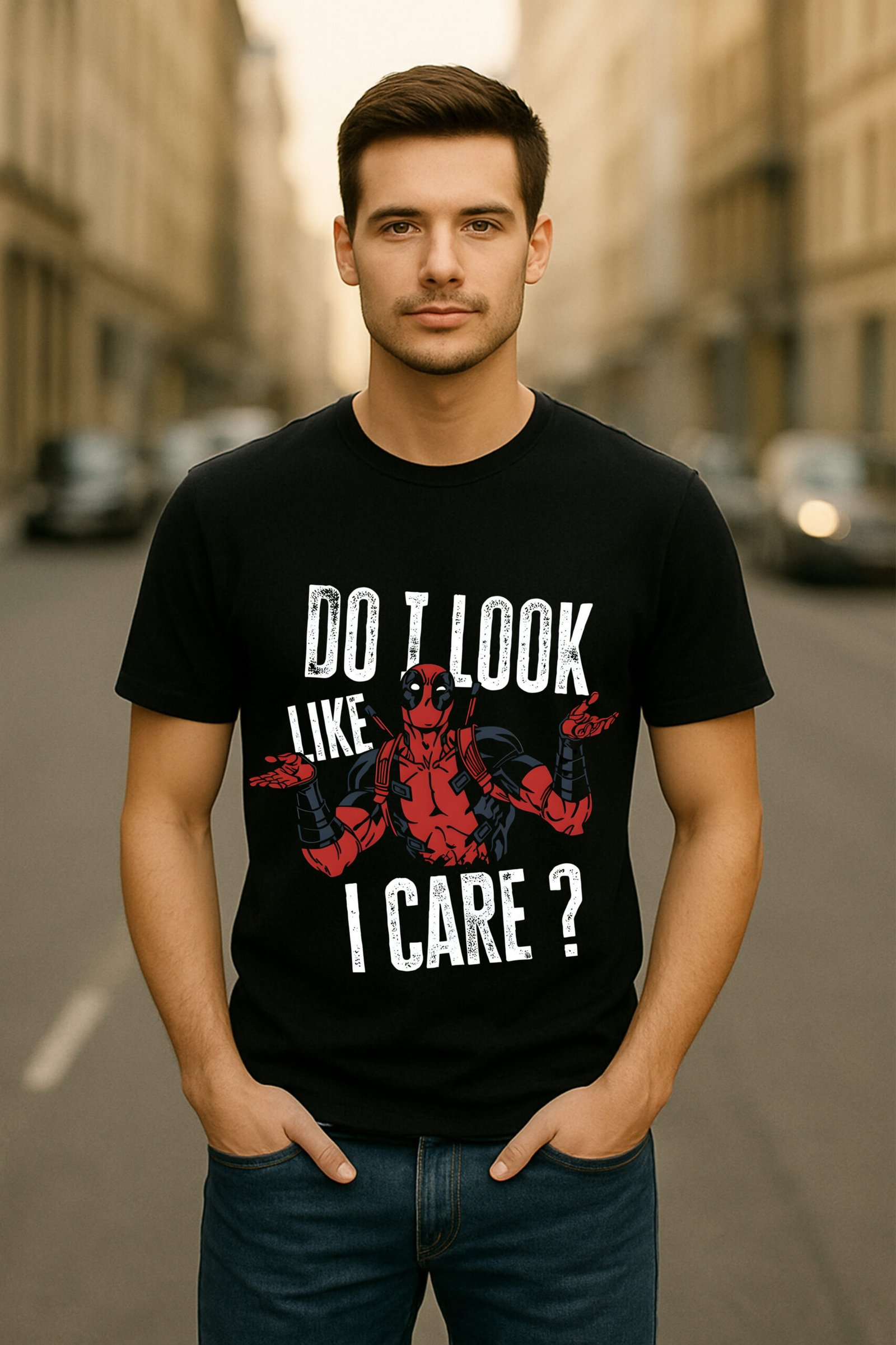 Men’s Deadpool Bold Graphic T-Shirt – Black | 100% Premium Bio-Washed Cotton
