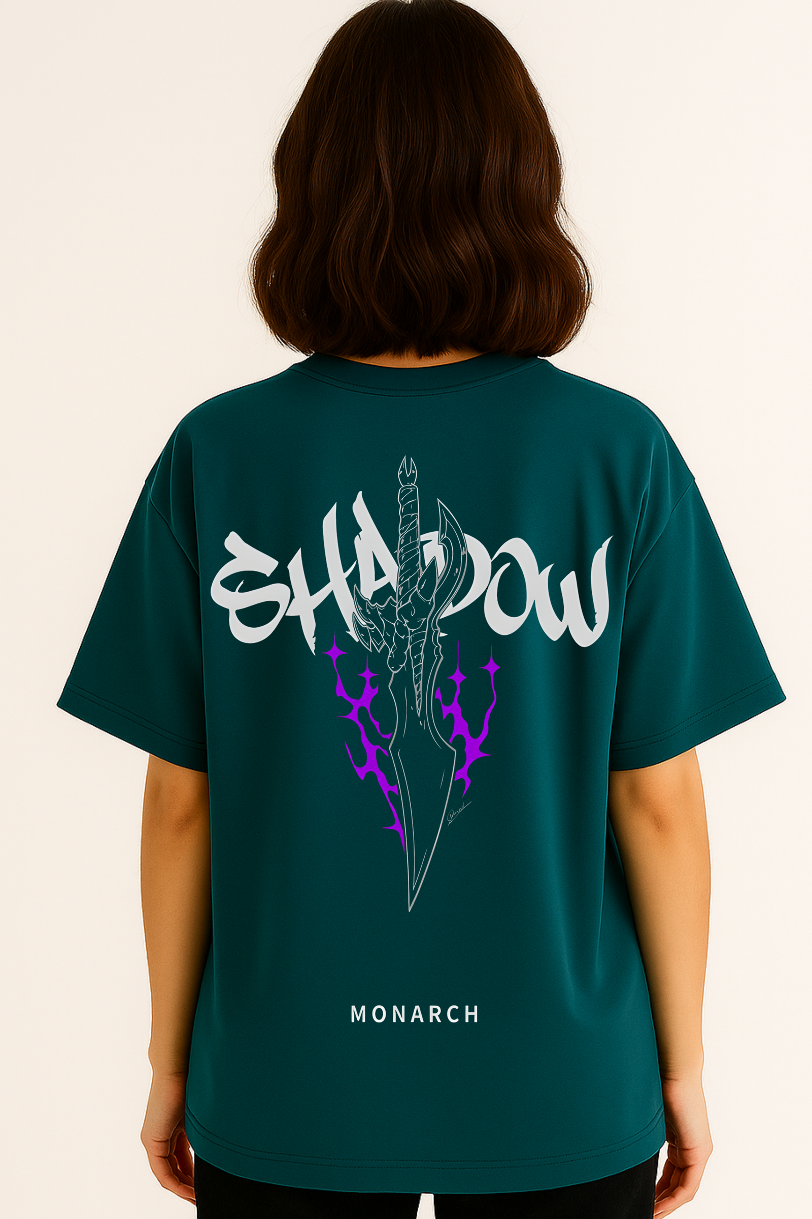 Women’s Premium Oversized Peacock Blue French Terry “Solo Leveling – Shadow Monarch” T-Shirt (270 GSM)