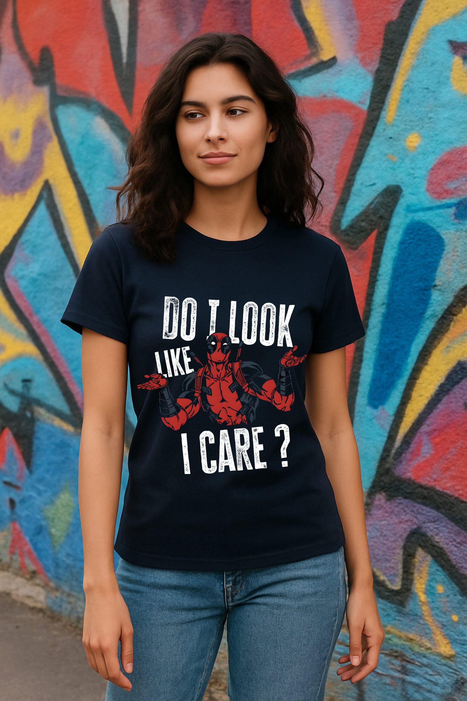 Women’s Deadpool Bold Graphic Classic Fit T-Shirt – Navy Blue | Cotton Blend Fabric