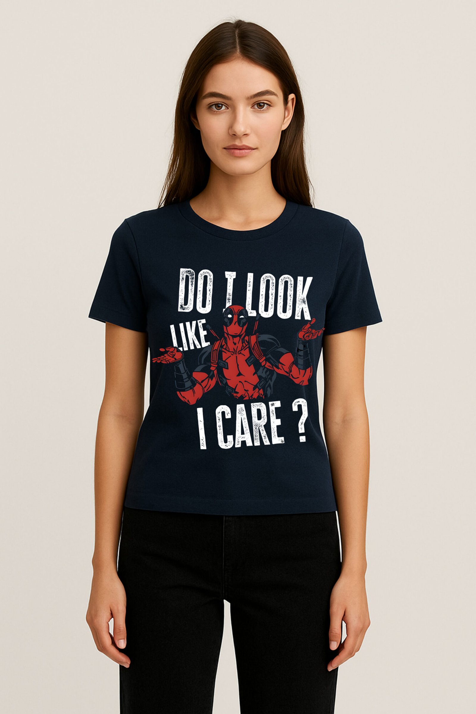 Women’s Deadpool Bold Graphic Classic Fit T-Shirt – Navy Blue | Cotton Blend Fabric - Image 2