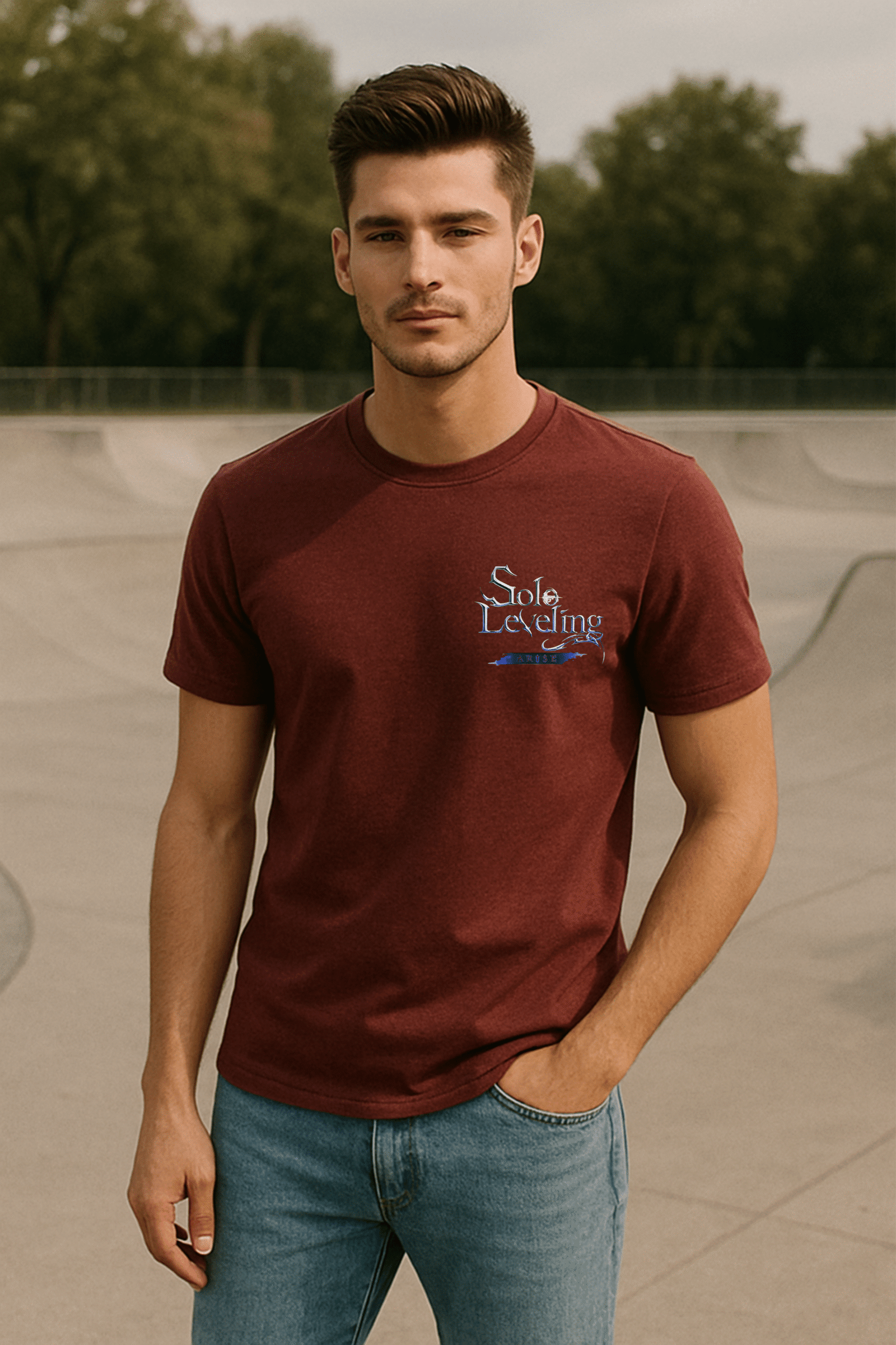 Men’s Solo Leveling Anime Classic Fit Cotton Blend Graphic T-Shirt – Marron - Image 2