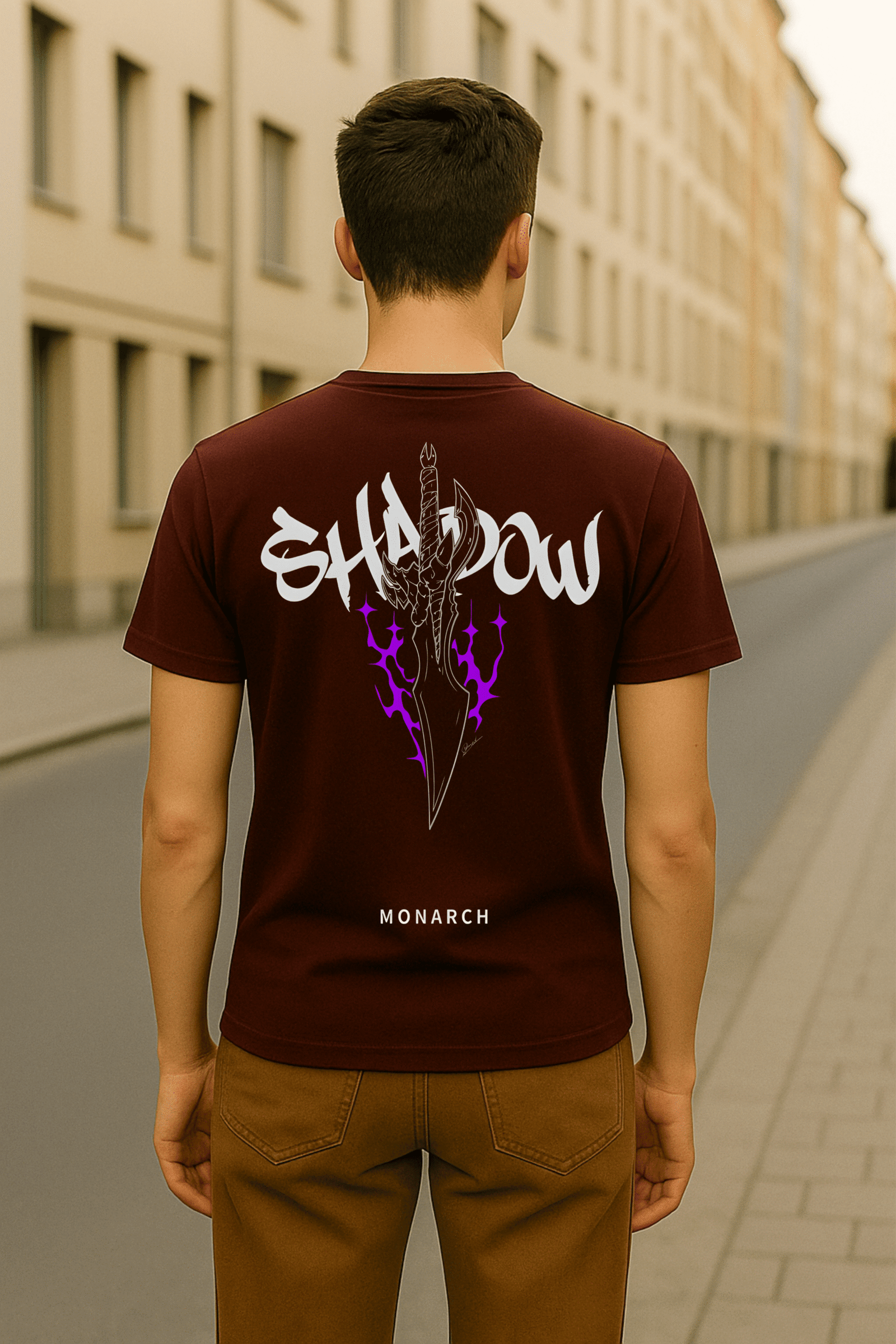 Men’s Solo Leveling Anime Classic Fit Cotton Blend Graphic T-Shirt – Marron