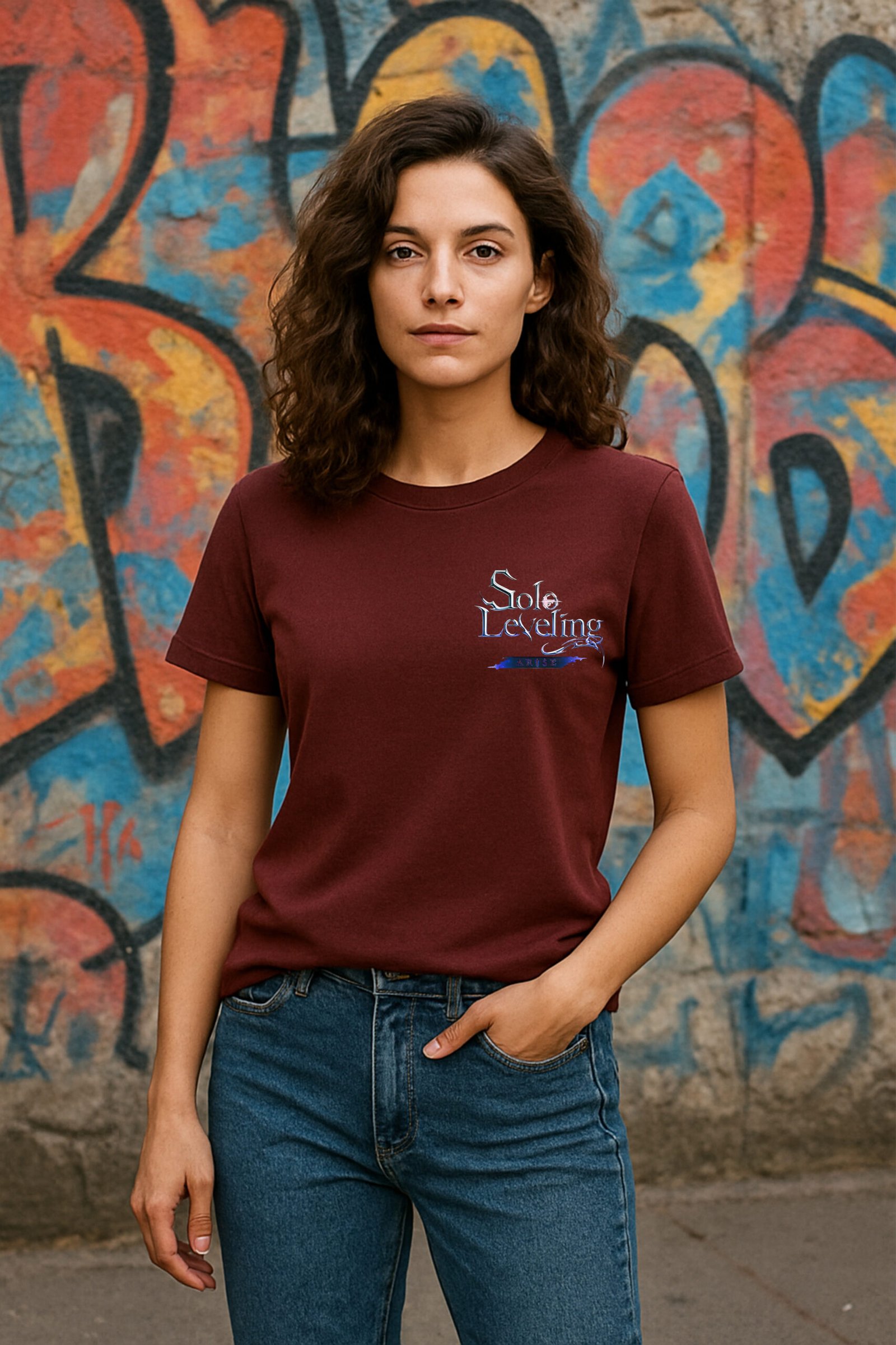 Women’s Solo Leveling Anime Classic Fit Cotton Blend Graphic T-Shirt – Marron - Image 2