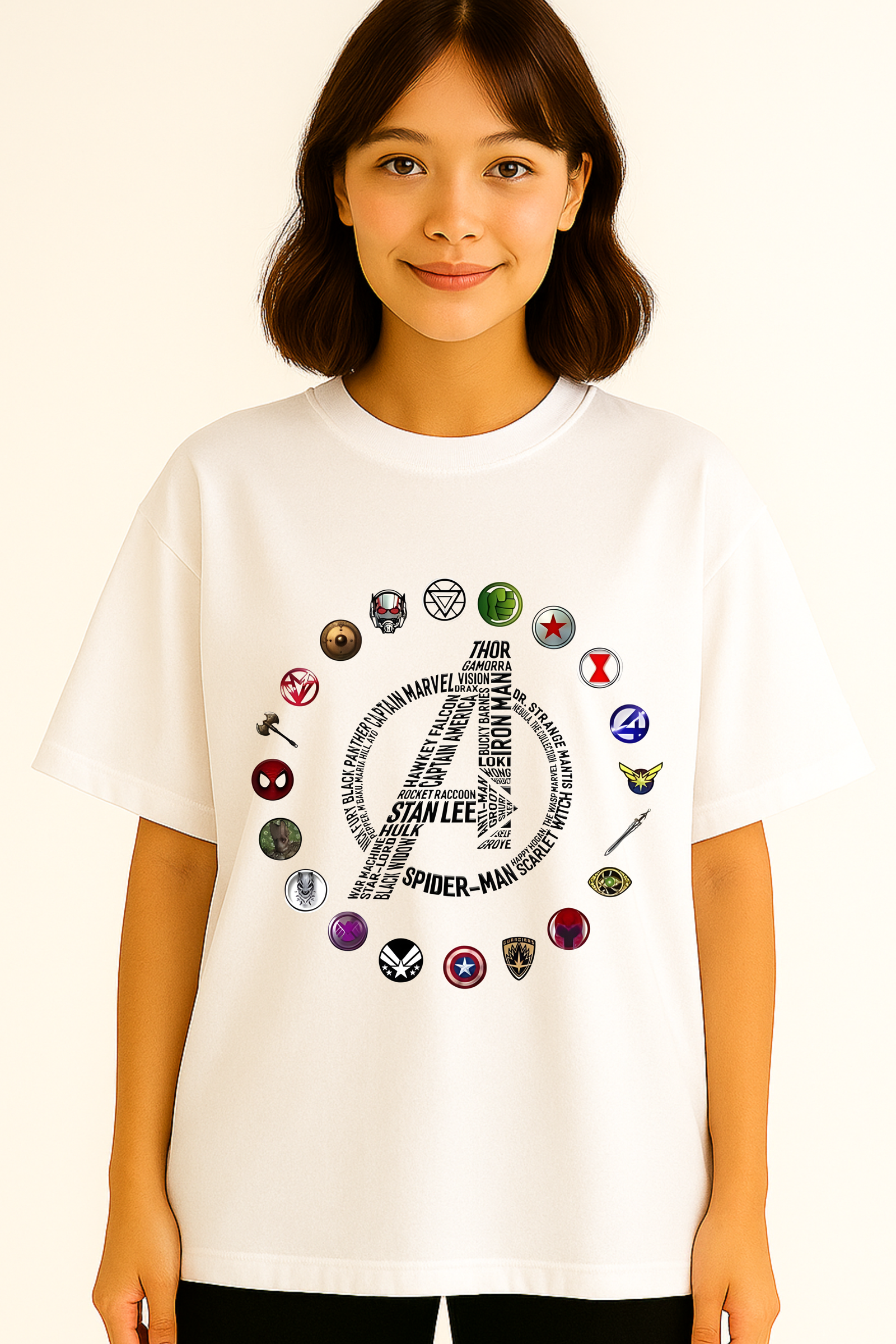 Women’s Premium Oversized White French Terry Avengers T-Shirt – 270 GSM