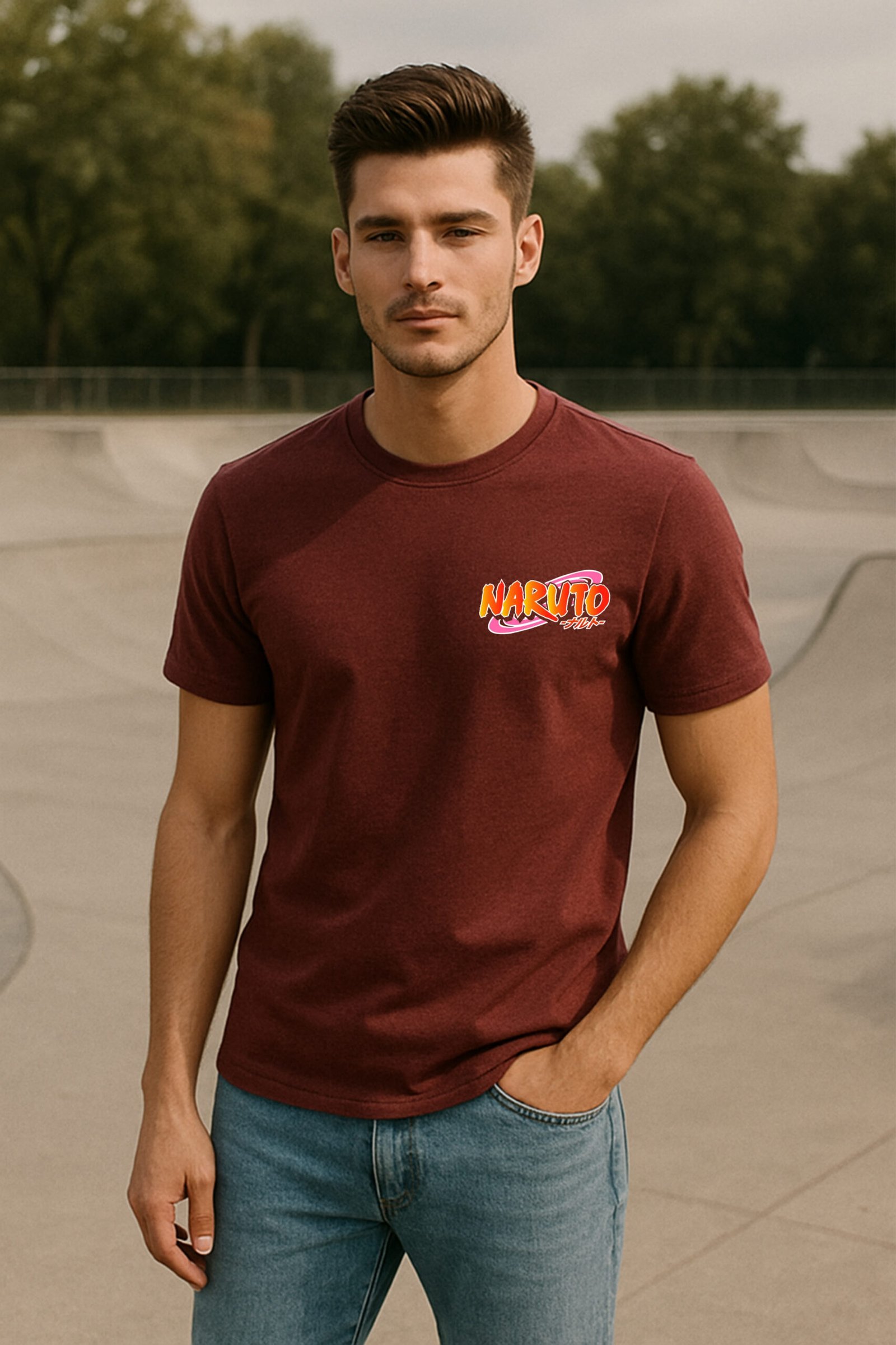 Men’s Naruto Minato Classic Fit Cotton Blend Graphic T-Shirt – Marron - Image 2