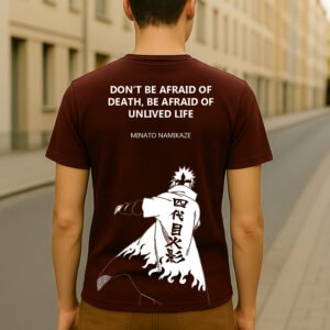 Men’s Naruto Minato Classic Fit Cotton Blend Graphic T-Shirt – Marron