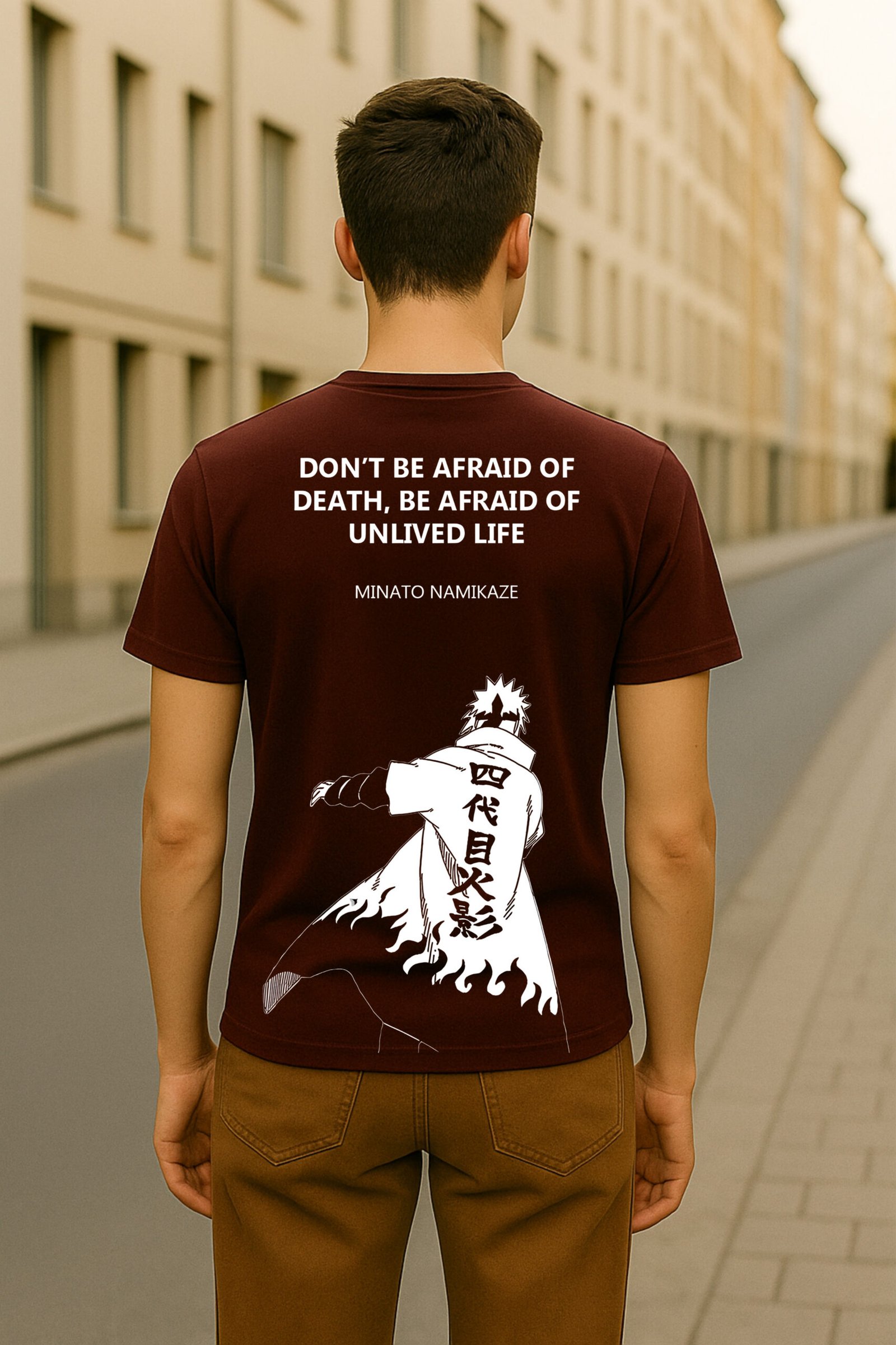 Men’s Naruto Minato Classic Fit Cotton Blend Graphic T-Shirt – Marron