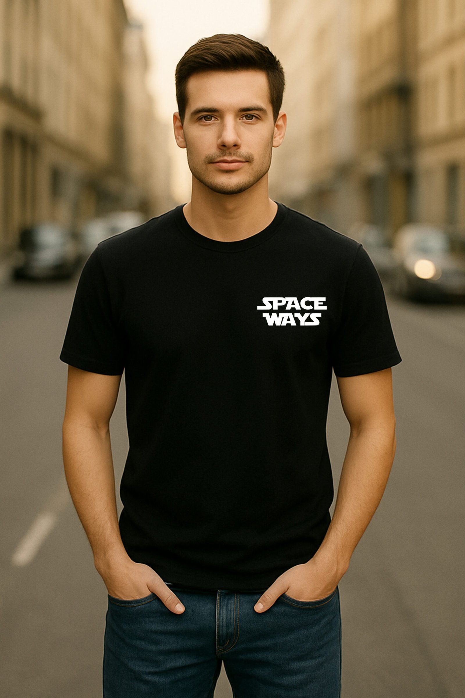 Men’s Space Ways Classic Fit 100% Premium Bio-Washed Cotton Graphic T-Shirt – Black - Image 2