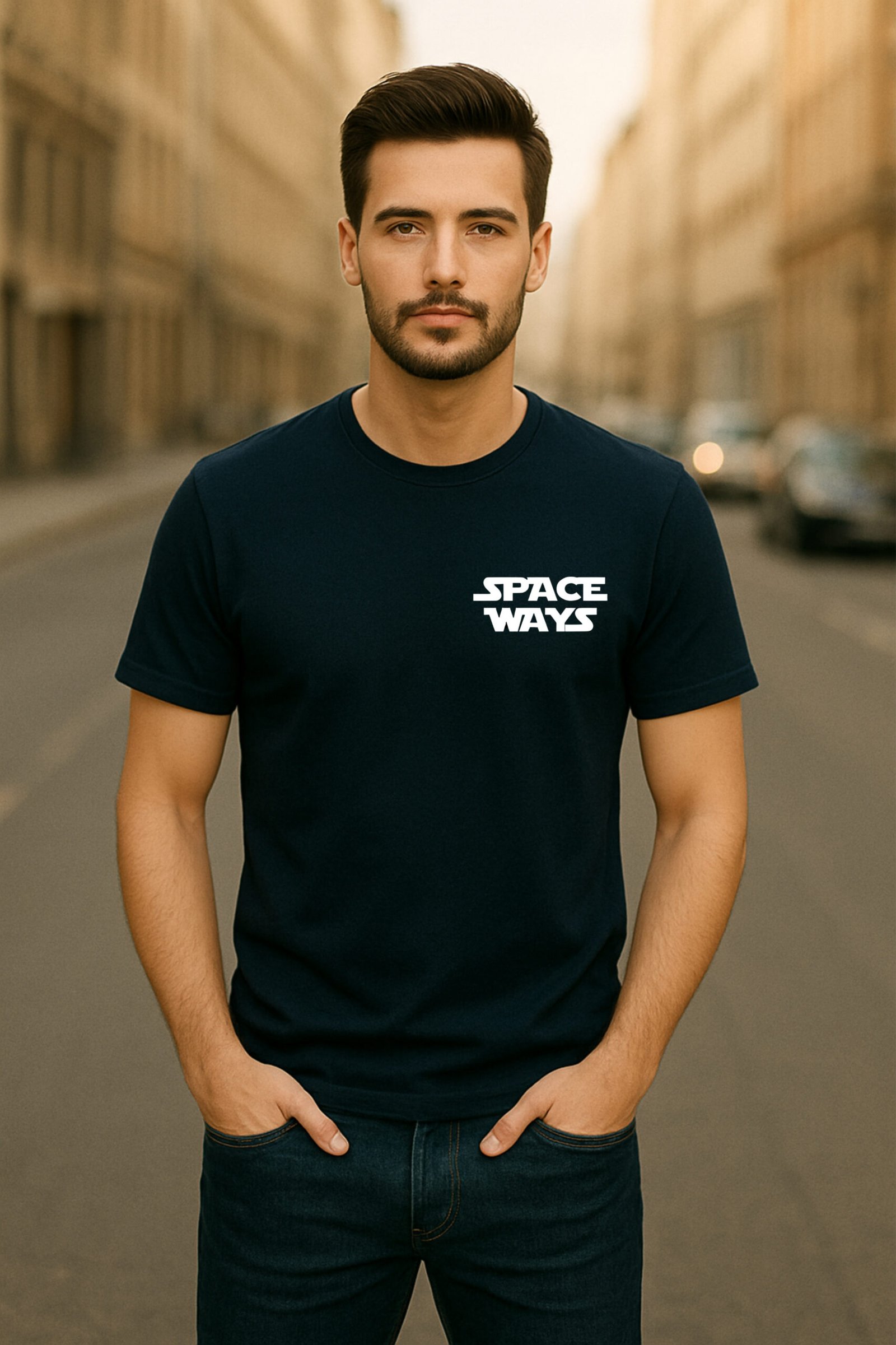 Men’s Space Ways Classic Fit Cotton Blend Graphic T-Shirt – Navy Blue - Image 2